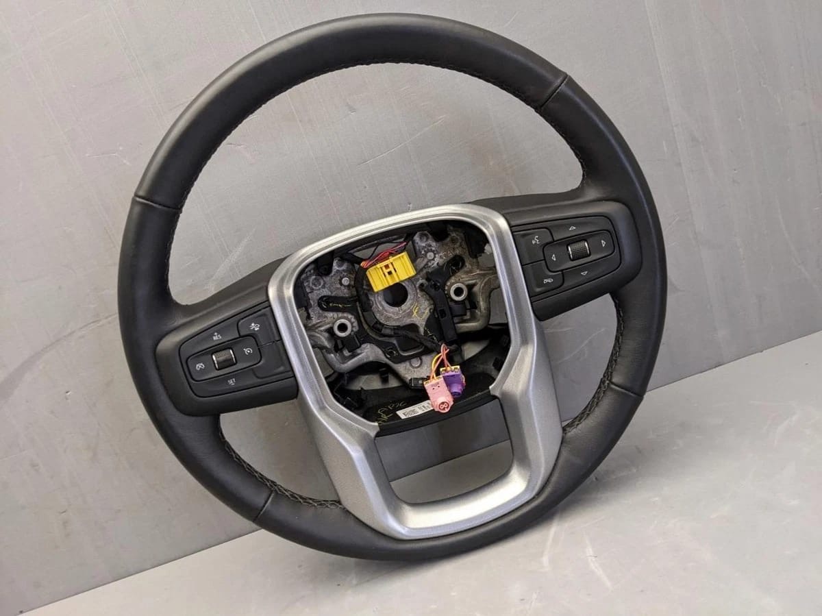 2020–2021 GMC SIERRA OEM STEERING WHEEL (SHINY BLACK LEATHER) for sale at Zack's Auto Parts