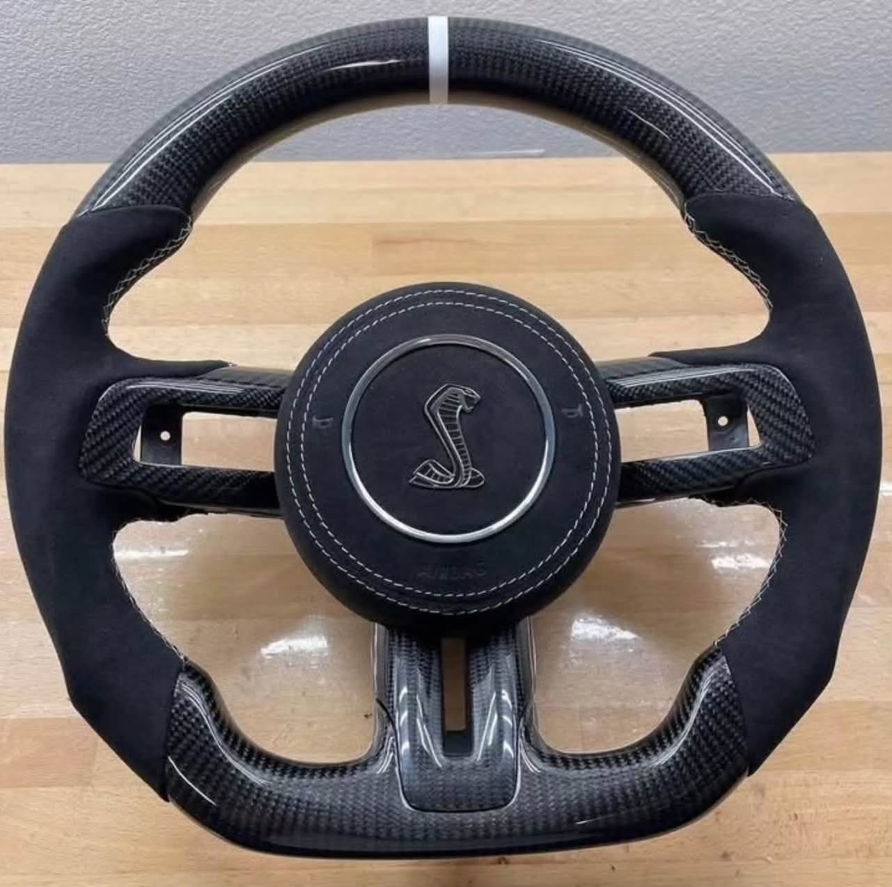 2020+ Ford Mustang Shelby GT500 Custom Carbon Fiber Steering Wheel – Alcantara White Stitching